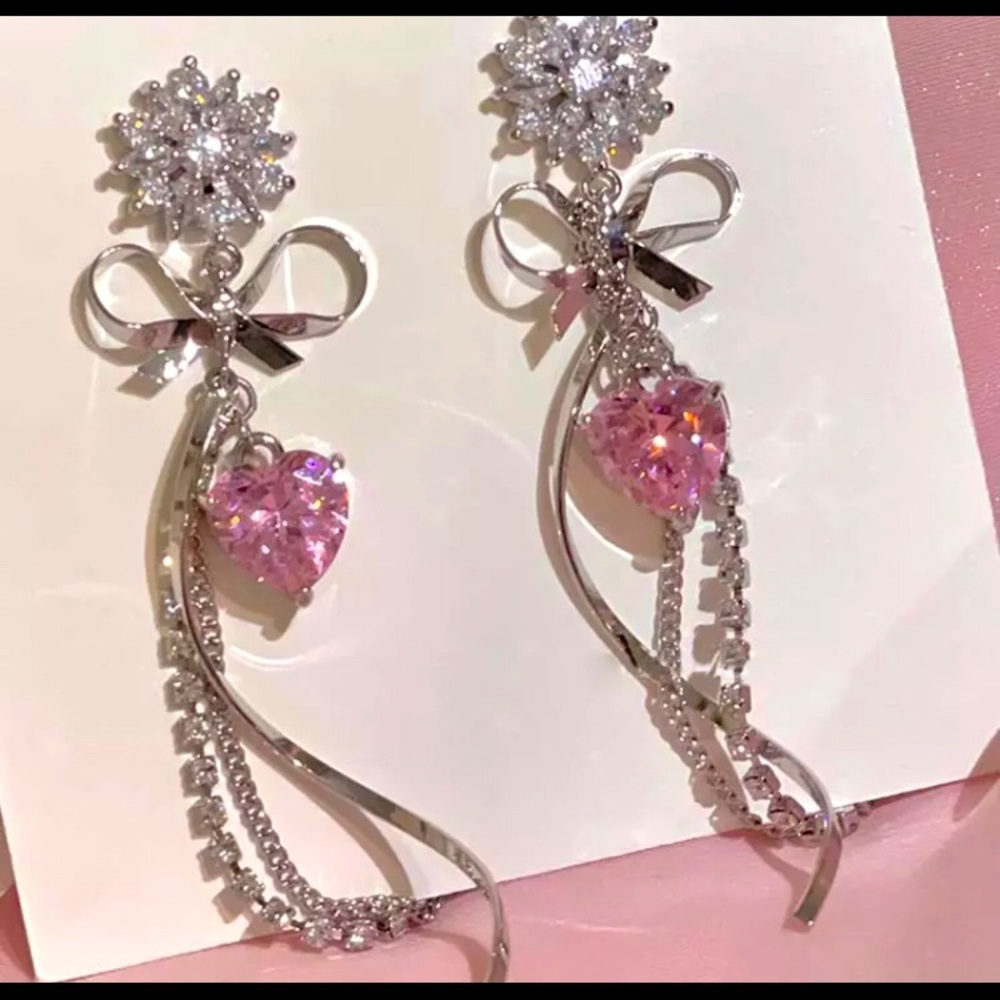 Pink heart drop earrings